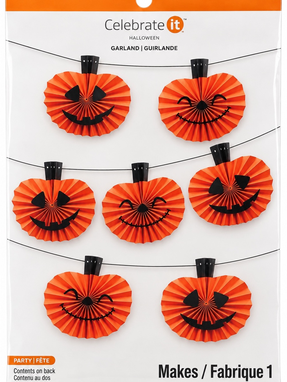 Celebrate It Orange Pumpkin Fan Garland - Halloween Jack-O'-Lantern Banner